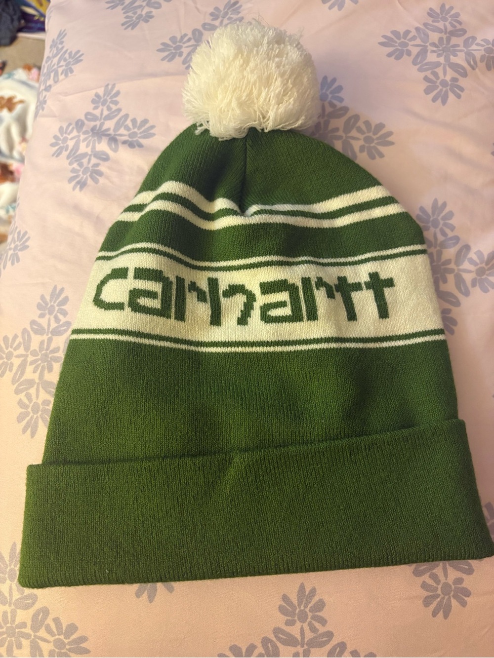 Carhartt Knit Pom Pom cuffed logo Beanie